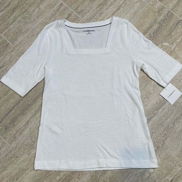 Croft and Barrow square neck white short sleeve tee - size M - Picture 1 of 4